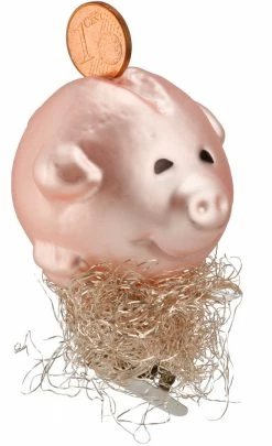 Inge Glass Christmas Piggy Bank Savings Clip Ornament