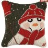Laura Megroz Snowman With Mittens Hooked Pillow 1 Laura Megroz Snowman With Mittens Hooked Pillow