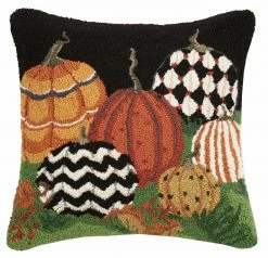 TheHolidayBarn.com Patterned Pumpkins Pillow, Hooked Wool