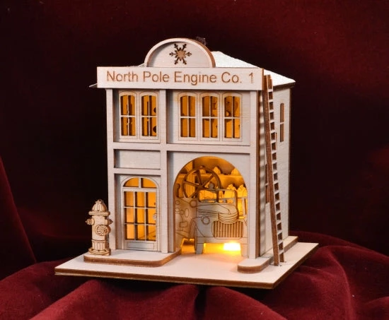 Ginger Cottages Christmas North Pole Fire Company Balsa Wood Ornament 3 Ginger Cottages Christmas North Pole Fire Company Balsa Wood Ornament
