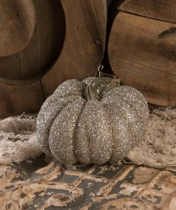 Bethany Lowe Glass Glittered Pumpkin, 4"