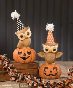 Bethany Lowe Retro Party Owls On Pumpkins New!