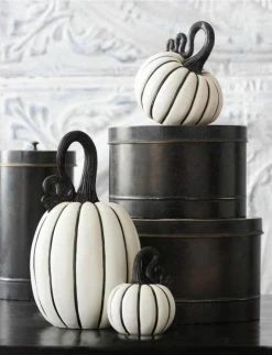 TheHolidayBarn.com Black & White Striped Pumpkins New!