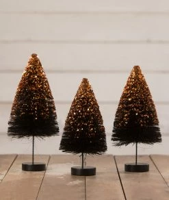 Bethany Lowe Black Bottle Brush Trees With Orange Glitter