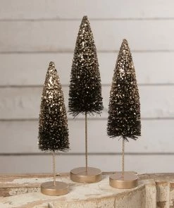 Bethany Lowe Black Bottle Brush Trees With Gold Glitter