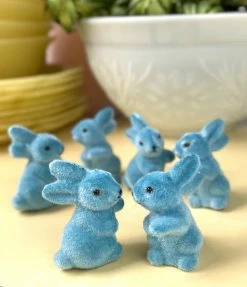 TheHolidayBarn.com Blue Flocked Bunny Rabbits, Small New!