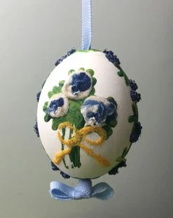 TheHolidayBarn.com Blue Flower Bouquet Egg Ornament