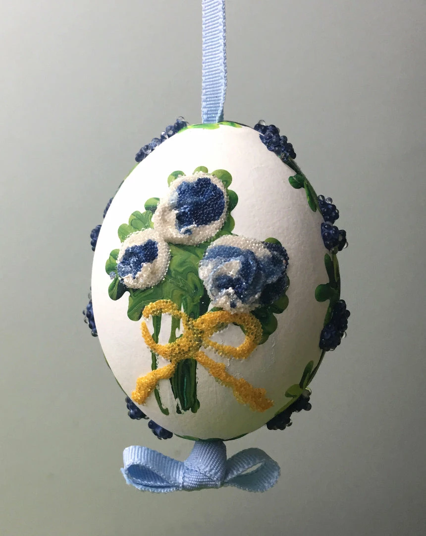 TheHolidayBarn.com Blue Flower Bouquet Egg Ornament 3 TheHolidayBarn.com Blue Flower Bouquet Egg Ornament