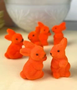 TheHolidayBarn.com Bright Orange Flocked Bunny Rabbits, Small New!