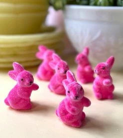 TheHolidayBarn.com Bright Pink Flocked Bunny Rabbits, Small New!