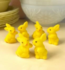 TheHolidayBarn.com Bright Yellow Flocked Bunny Rabbits, Small