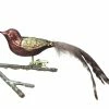 Old German Christmas Brown Bird Clip With Gold Glitter & Feather Tail