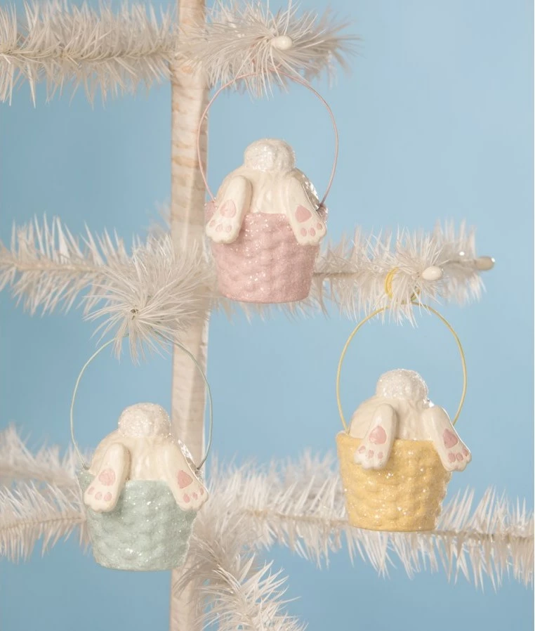 Bethany Lowe Bunny Hop Easter Basket Ornaments 3 Bethany Lowe Bunny Hop Easter Basket Ornaments