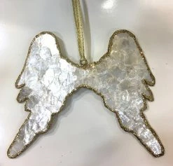 TheHolidayBarn.com Christmas Capiz Shell Angel Wings Ornament With Gold Glitter