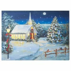 Raz New! Christmas Church Print With Lights 5 Raz New! Christmas Church Print With Lights