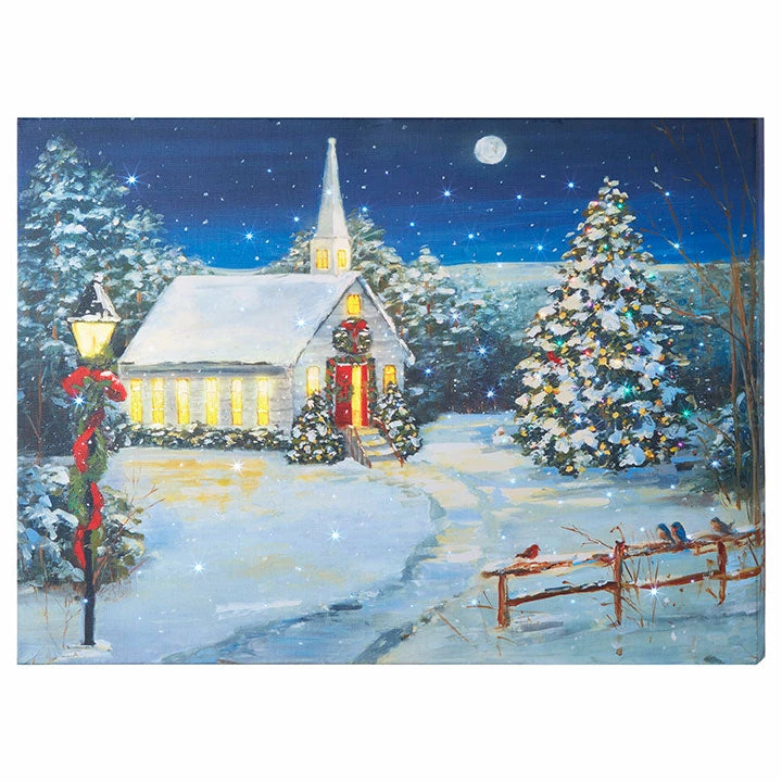 Raz New! Christmas Church Print With Lights 4 Raz New! Christmas Church Print With Lights