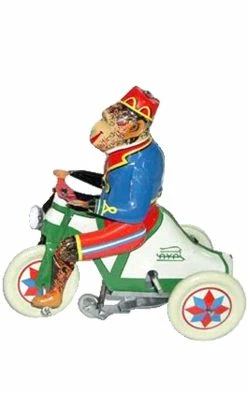 TheHolidayBarn.com Circus Monkey On Tricycle Wind-Up Tin Toy Reproduction Christmas