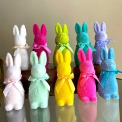 TheHolidayBarn.com New! Pop Of Color Flocked Bunny Rabbits, 6