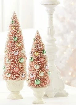 Raz Coral Pink Bottle Brush Trees In Urns New!