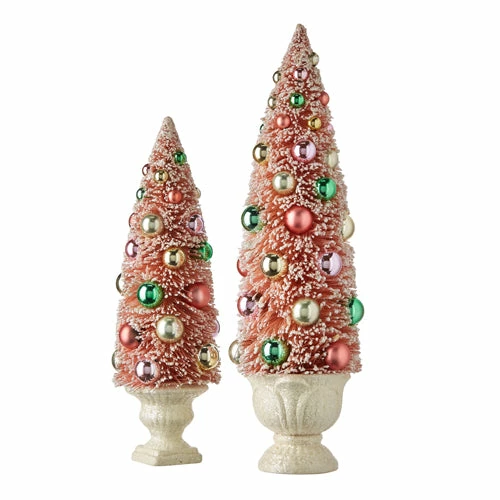 Raz Coral Pink Bottle Brush Trees In Urns New! 4 Raz Coral Pink Bottle Brush Trees In Urns New!