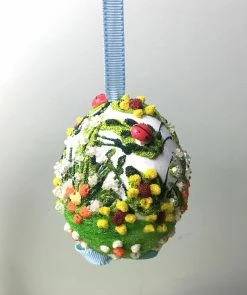 TheHolidayBarn.com Needlepoint Bunny Egg Ornament, Blue New!