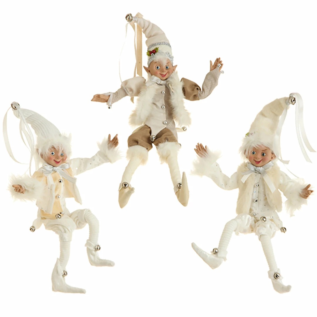 Raz Winter White Posable Elves, 16" 4 Raz Winter White Posable Elves, 16"