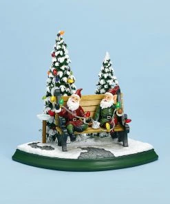 The Holiday Barn Christmas Music Boxes Elves On Bench Music Box