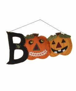 Bethany Lowe Felt Boo Applique Ornament With Pumpkins New!