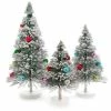 Cody Foster Snowy Flocked Bottle Brush Trees With Multi Color Balls New!