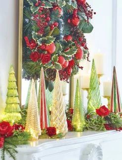 Raz Gold Mercury Glass Trees With Lights New!