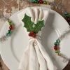 Bethany Lowe Glittered Holly Leaf Napkin Ring New! 2 Bethany Lowe Glittered Holly Leaf Napkin Ring New!