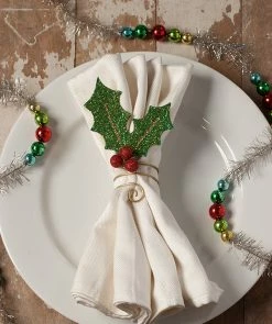 Bethany Lowe Glittered Holly Leaf Napkin Ring New!