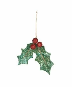 Bethany Lowe Glittered Holly Leaf Ornament New!