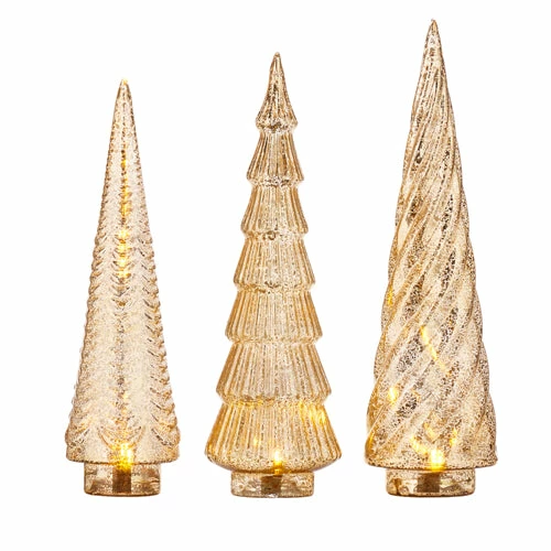 Raz Gold Mercury Glass Trees With Lights New! 3 Raz Gold Mercury Glass Trees With Lights New!