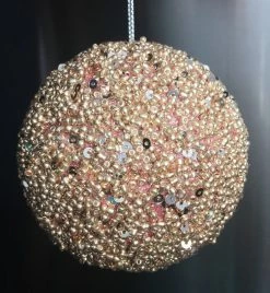 ShiShi Golden Pink Sequin And Bead Encrusted Ball Ornaments, Set Of 6 - Small Christmas