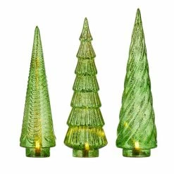 Raz Green Mercury Glass Trees With Lights