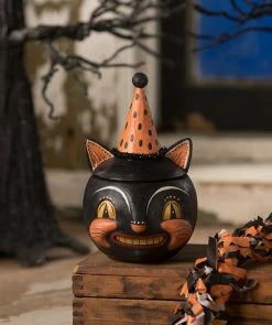 Bethany Lowe Grinning Vinny Cat Container