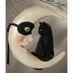 Bethany Lowe Hallow's Eve Cat Paper Mache Masked Moon New!