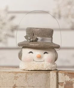 Bethany Lowe Happy Snowman Bucket, Platinum