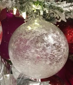 TheHolidayBarn.com Jim Marvin Snow Ball Ice Glass Ornaments, Set Of 6