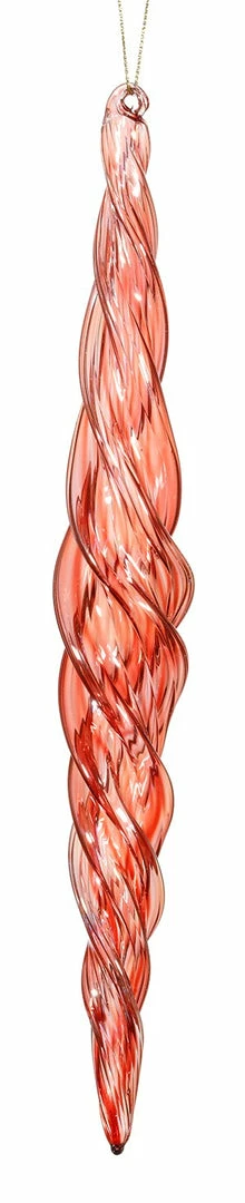 TheHolidayBarn.com Jim Marvin Twisted Glass Icicle Ornaments, Coral