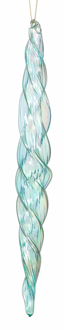 TheHolidayBarn.com Jim Marvin Twisted Glass Icicle Ornaments, Light Blue Green