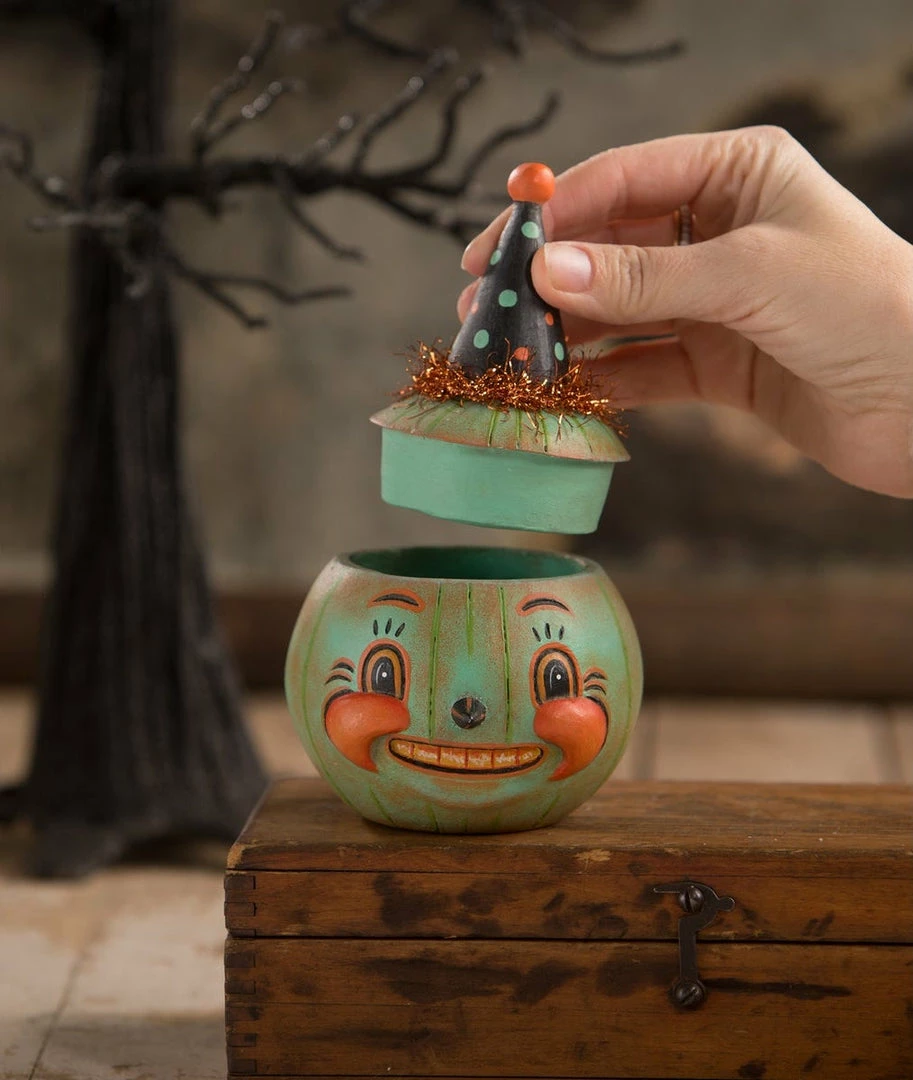 Bethany Lowe Jackie Teal-o-ween Pumpkin Container Halloween 2 Bethany Lowe Jackie Teal-o-ween Pumpkin Container Halloween