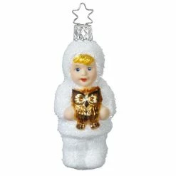 Inge Glass Christmas Snow Girl With Owl - Kinder Of Forest Ornament