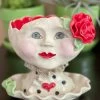 Teyros Lady Head Art Pottery Planter With Tray, Mellow Red