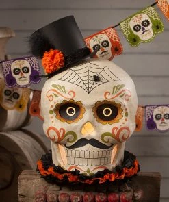 Bethany Lowe Large Day Of The Dead Skull, Paper Mache