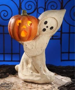 Bethany Lowe Large Ghost With Pumpkin - Paper Mache