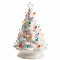 Raz Retro White Ceramic Christmas Tree With Multi Color Lights