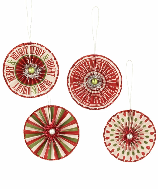 Bethany Lowe Merry & Bright Rosette Ornaments New! 3 Bethany Lowe Merry & Bright Rosette Ornaments New!