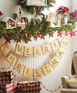 Raz Merry Christmas Word Game Letter Tile Garland New!